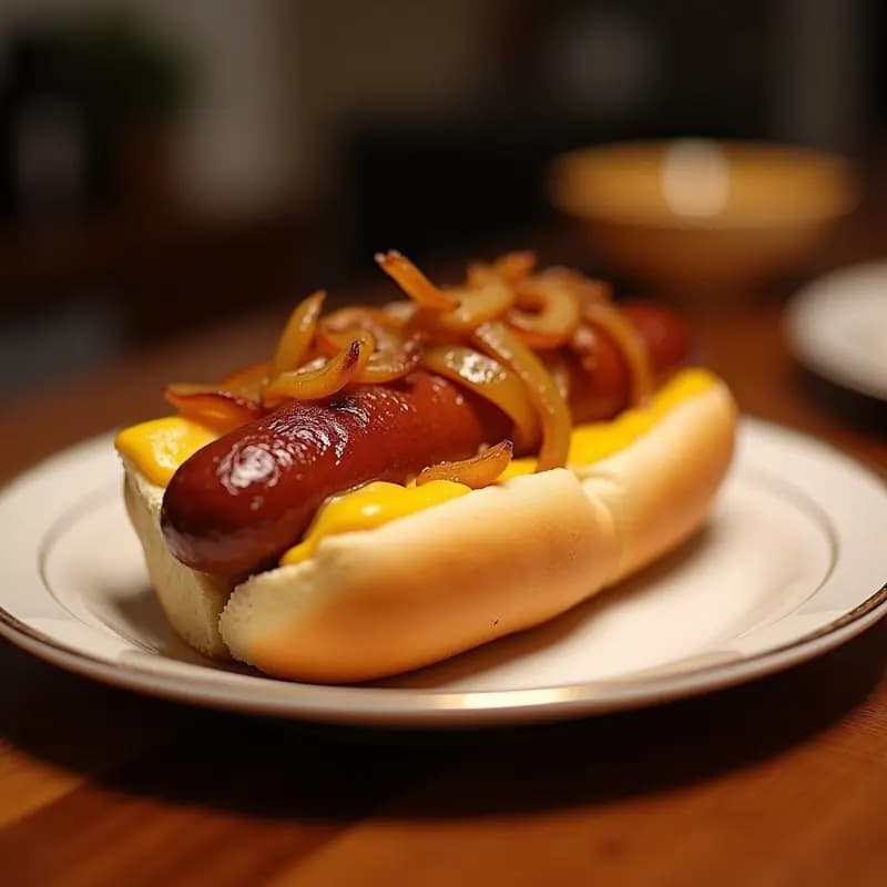 Hot Dog con Pan de Donut Glaseado Salchicha Frankfurt Queso Cheddar y Cebollas Caramelizadas: El Perrito Caliente más Dulce