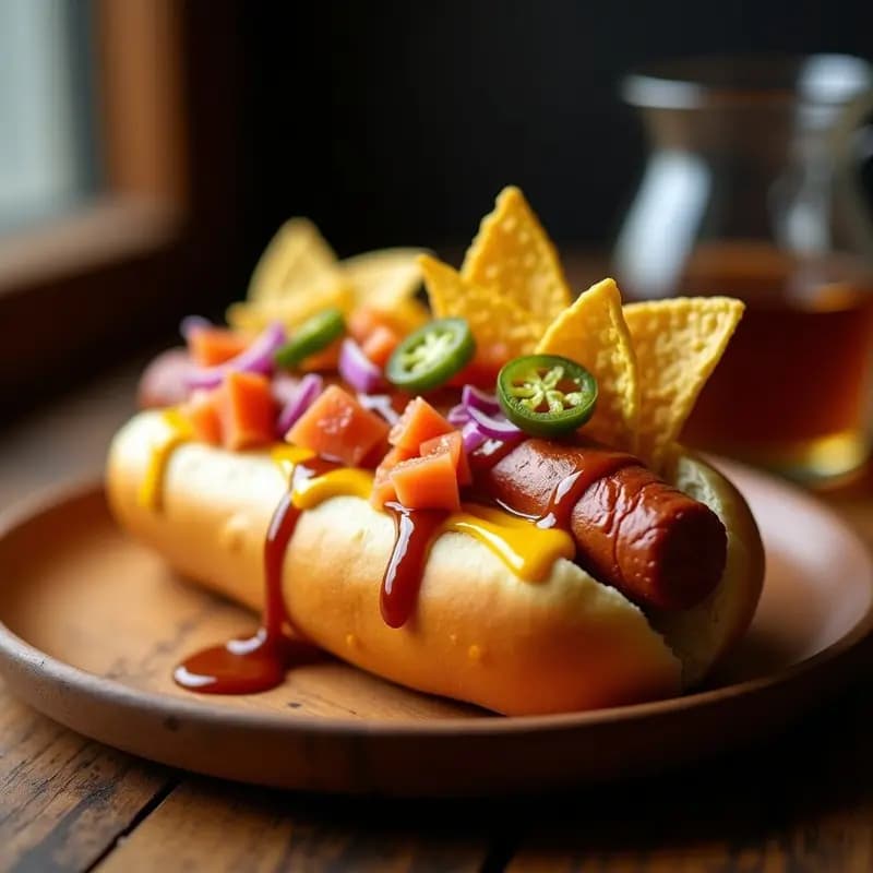 Hot Dog con Pan de Brioche, Queso Cheddar y Toppings de Nachos: Comida Basura en su Máxima Expresión