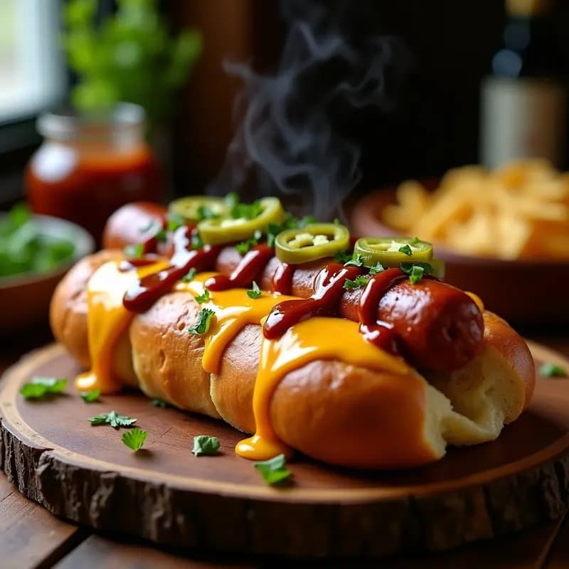 Hot Dog con Pull Apart Bread, Queso Fundido y Jalapeños: Receta para una Noche de Película