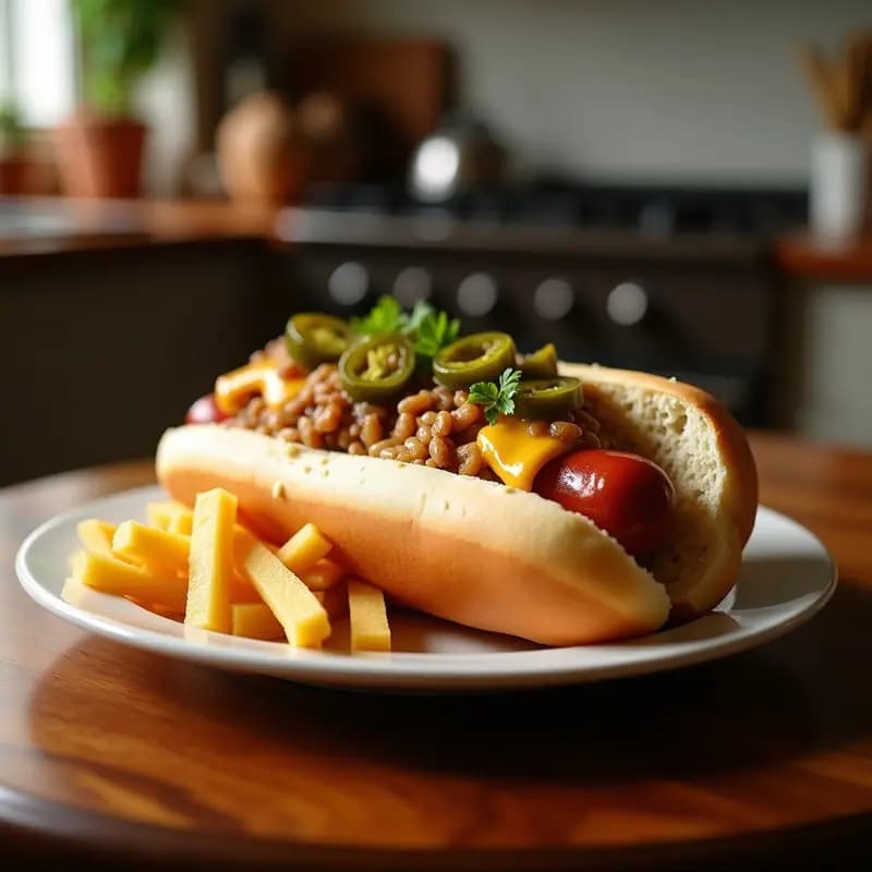 Hot Dog de Salchicha Gigante con Queso Fundido, Cebolla Caramelizada y Jalapeños: El Rey de los Perros Calientes