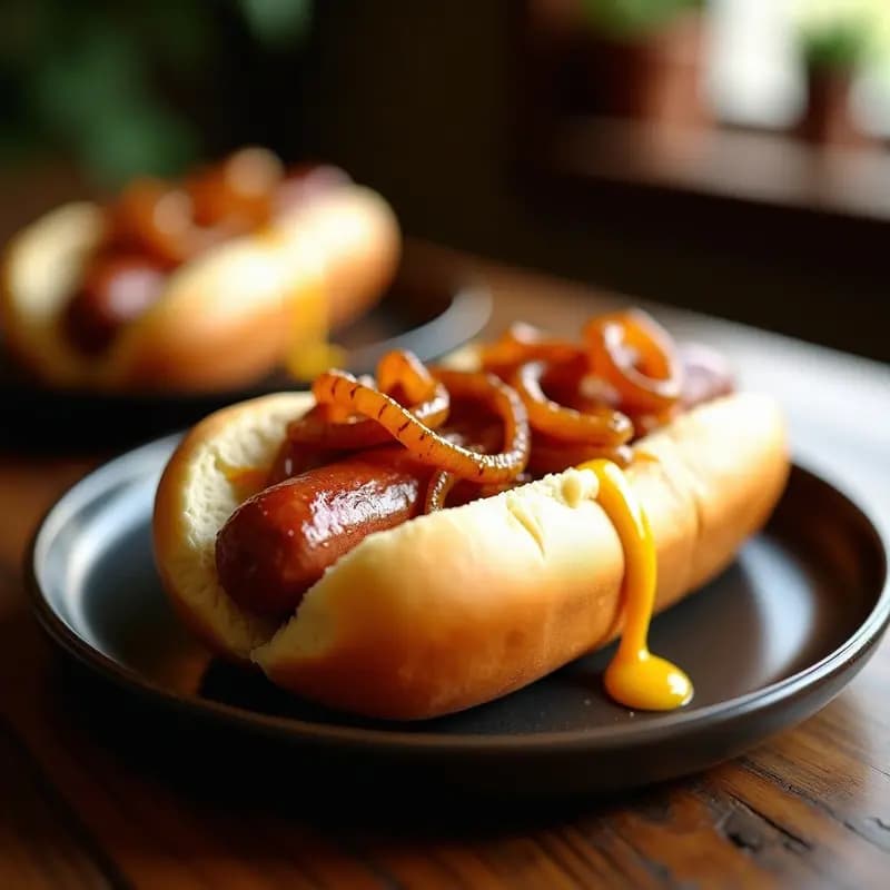 Hot Dogs con Pan de Brioche, Cebolla Caramelizada y Mostaza de Miel: Versión Premium del Clásico