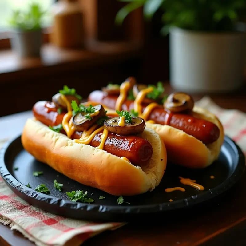 Hot Dogs con Pan de Brioche, Queso Fundido y Champiñones Salteados: Receta Gourmet de Comida Rápida