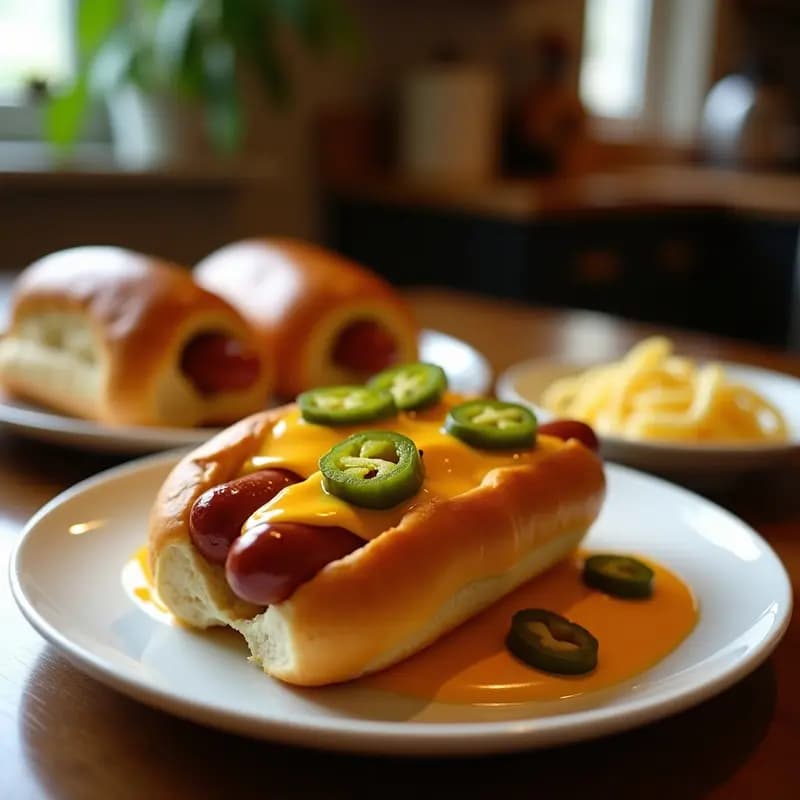 Hot Dogs con Pan de Brioche Queso Cheddar y Jalapeños: Versión Gourmet del Clásico