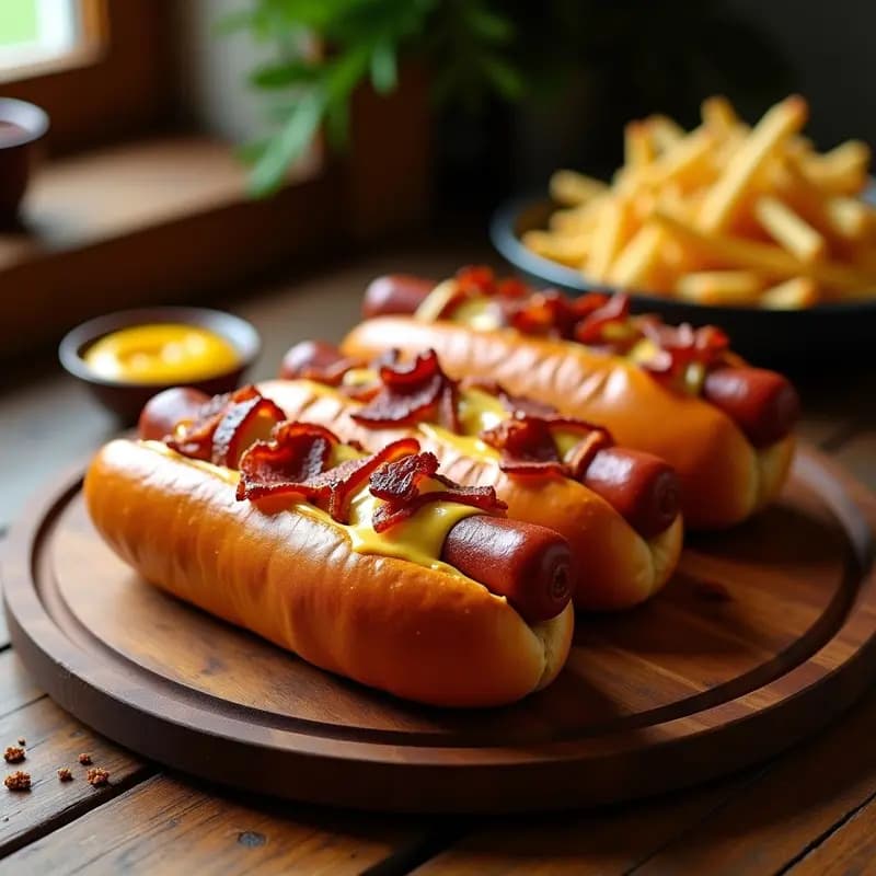 Hot Dogs con Pan de Pretzel y Queso Fundido: Combinación Alemán-Americana