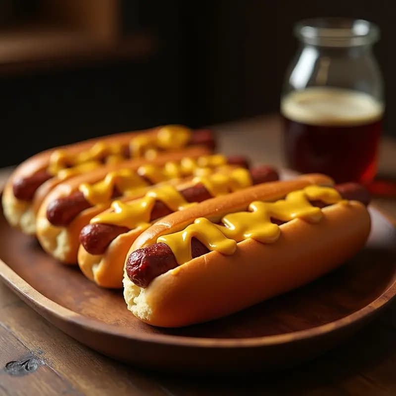 Hot Dogs con Pan de Queso y Toppings de Chucrut y Mostaza Dulce: Fusión de Sabores Alemán-Americano