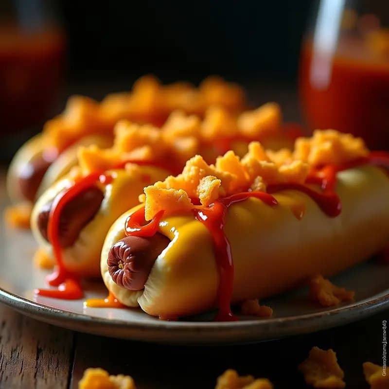 Hot Dogs con Queso Fundido, Bebé Doritos y Salsa Picante: Receta de Comida Rápida Extrema