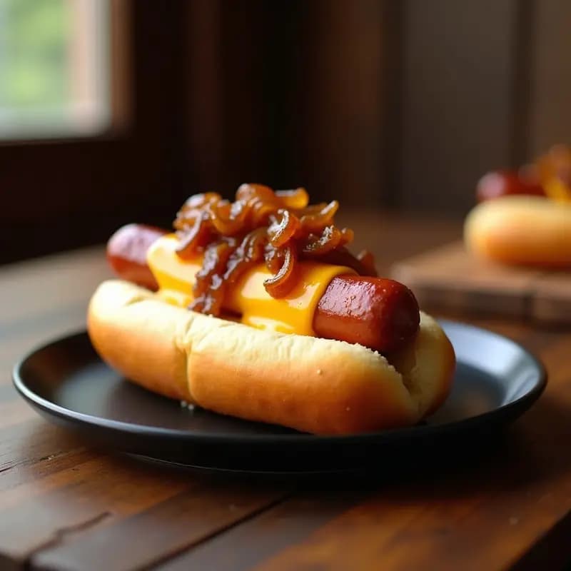 Hot Dogs de Salchicha Frankfurt con Pan de Brioche, Queso Fundido y Cebolla Caramelizada: Receta Gourmet