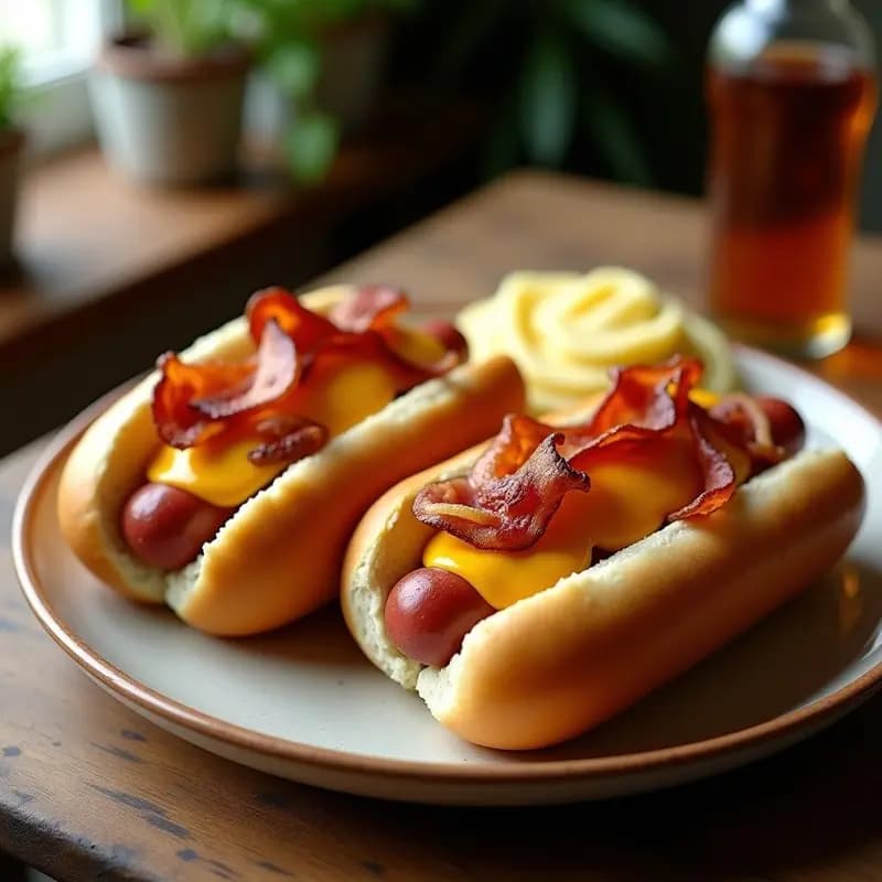 Hot Dogs de Salchicha Gigante con Puré de Patatas, Queso Cheddar y Bacon: Comida reconfortante al máximo