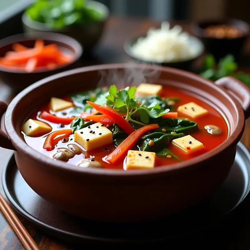 Hot Pot Chino con Caldo Picante y Tofu Sedoso: Receta Vegana en Olla