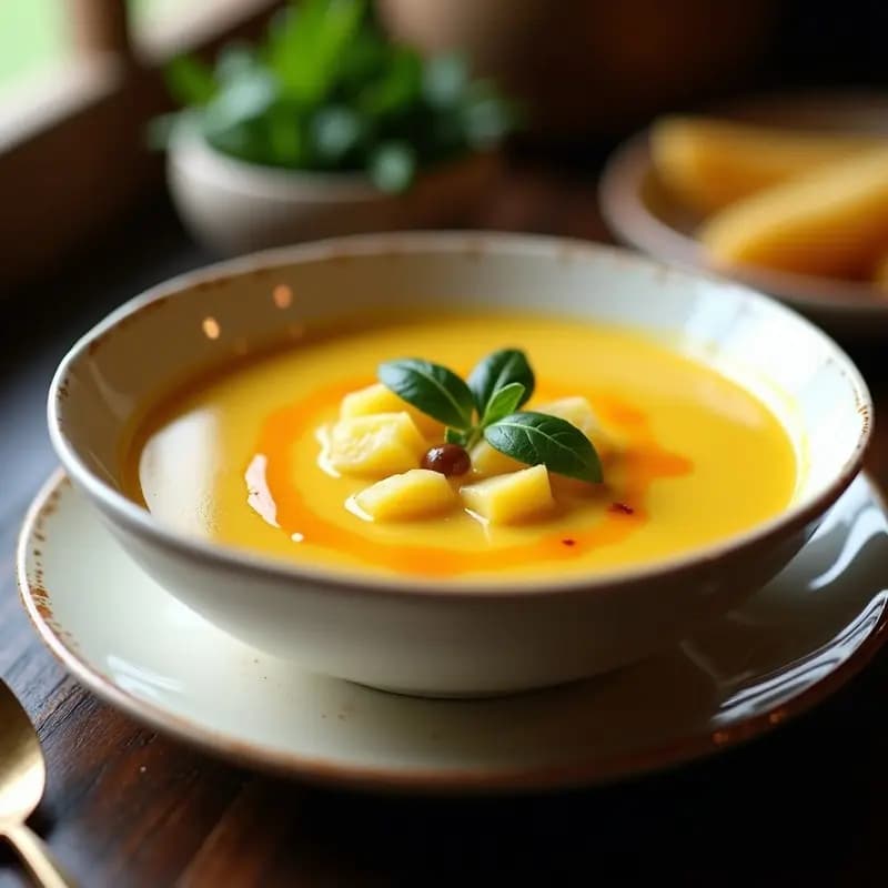 Huancaina de Papa y Olluco: Sopa Peruana Cremosa con Ají Amarillo