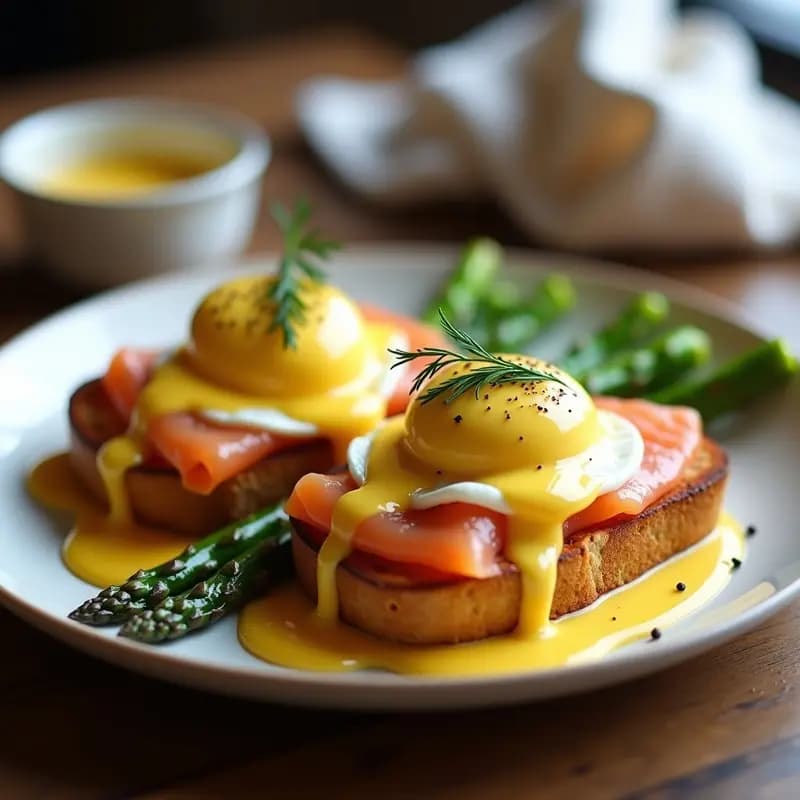 Huevos Benedictinos con Salmon Ahumado y Espárragos: Desayuno Francés Gourmet en 20 Minutos