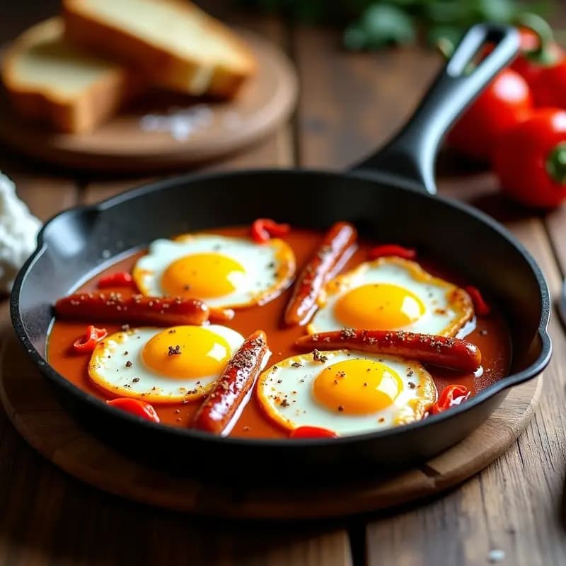 Huevos a la Brasa con Chistorra y Pimientos del Piquillo: Receta de Montaña en Sartén