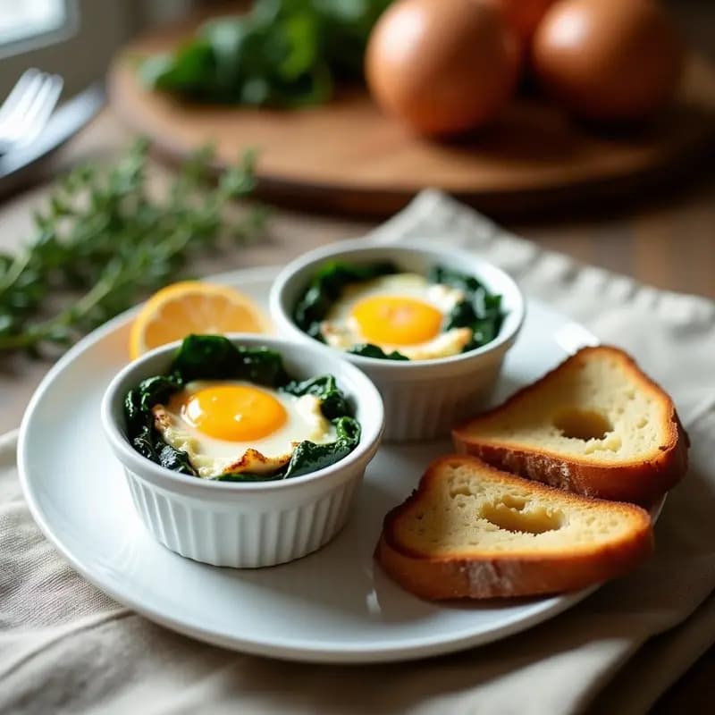 Huevos Cocott con Espinacas y Queso de Cabra: Desayuno Francés en Airfryer