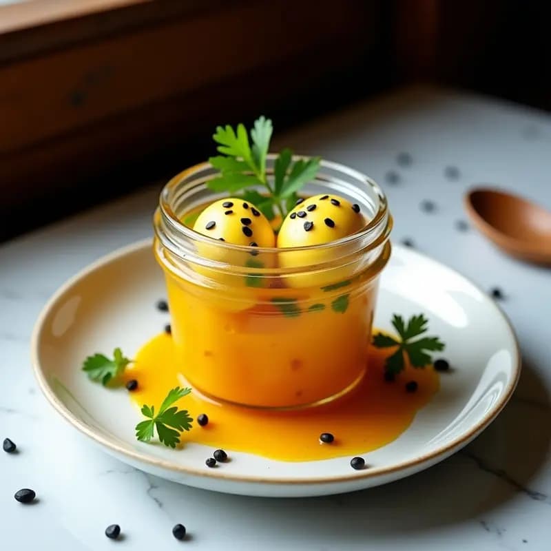 Huevos de Codorniz Escabechados en Salsa de Mango y Wasabi: Aperitivo Japonés-Peruano