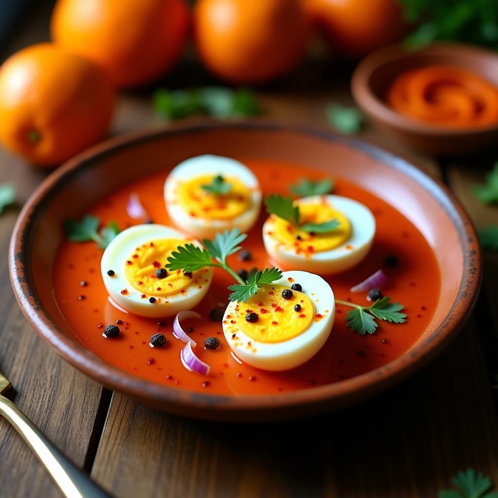 Huevos Escabechados con Salsa de Achiote y Naranjas: Receta Yucatana en Olla Exprés
