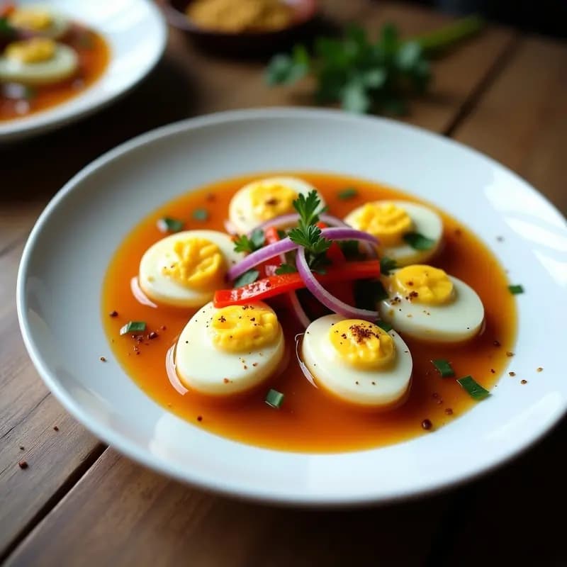 Huevos Escabechados con Vinagre de Arroz y Jengibre: Receta Peruana en Airfryer Sin Aceite