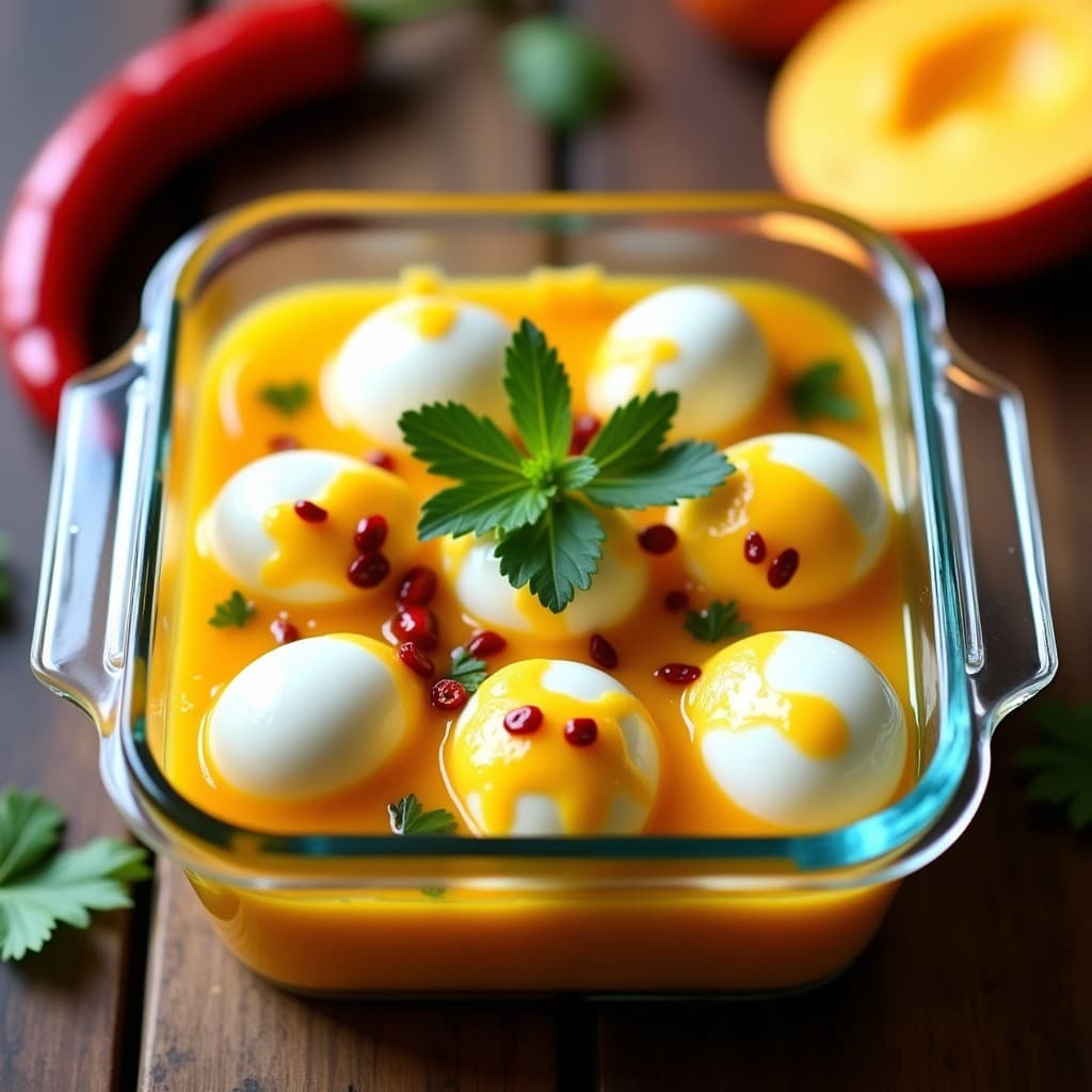 Huevos Escabechados con Vinagreta de Mango y Chili de Árbol: Receta Peruana para Tupper