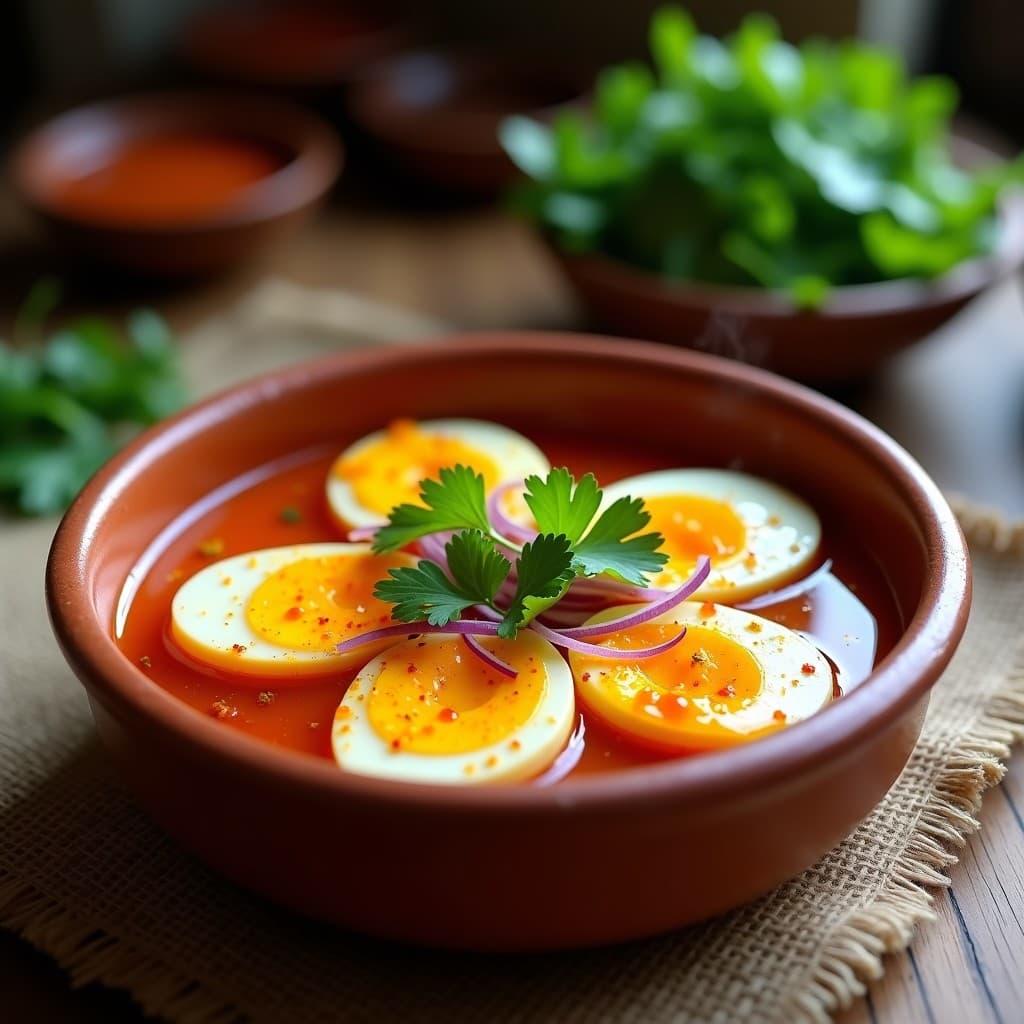 Huevos Escabechados con Vinagreta de Tamarindo y Achiote: Receta Mexicana en Olla Exprés