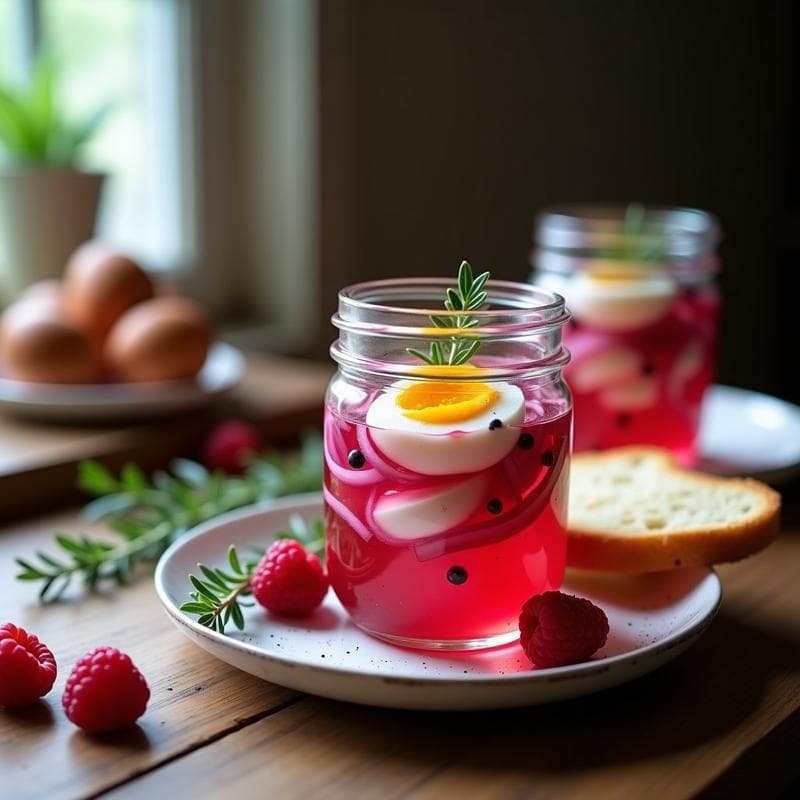 Huevos Escabechados con Vinagre de Frambuesa y Cebolla Morada: Aperitivo en Frasco para Tupper