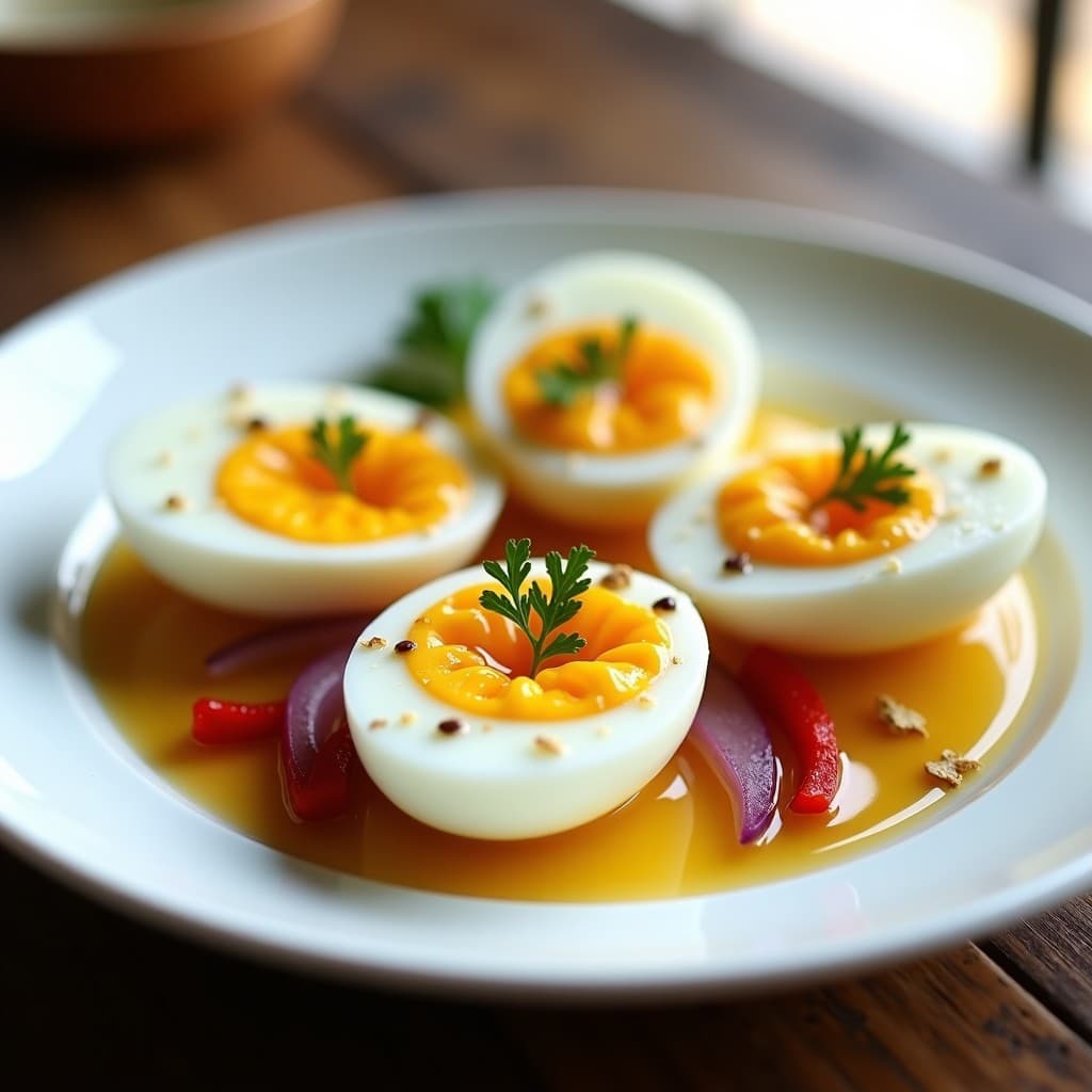 Huevos Escabechados con Vinagre de Sidra y Jengibre: Receta España Keto y Sin Lactosa