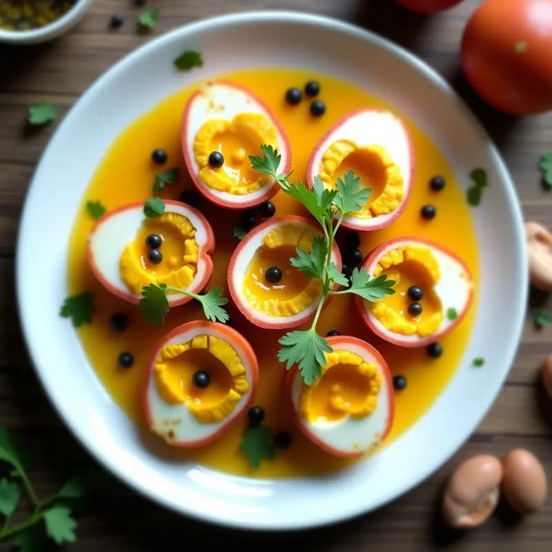 Huevos Escabechados en Vinagreta de Granadilla: Entrante Peruano con Toque Ácido