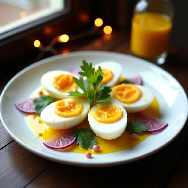 Huevos Escabechados con Vinagreta de Maracuyá y Cebolla Morada: Entrante Filipino en 15 Minutos