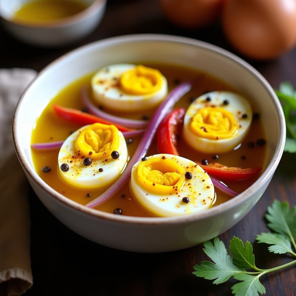 Huevos Escabeche con Cebolla Morada y Cúrcuma: Receta Peruana en 30 Minutos Sin Aceite