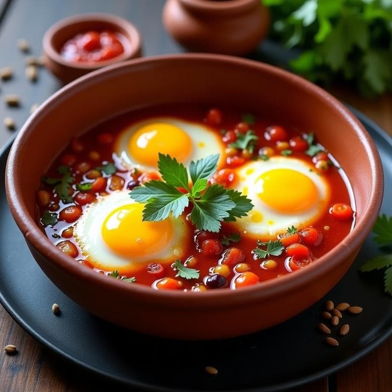 Huevos Escalfados en Salsa de Tomate y Harissa: Receta Tunecina en Olla Express en 10 Minutos