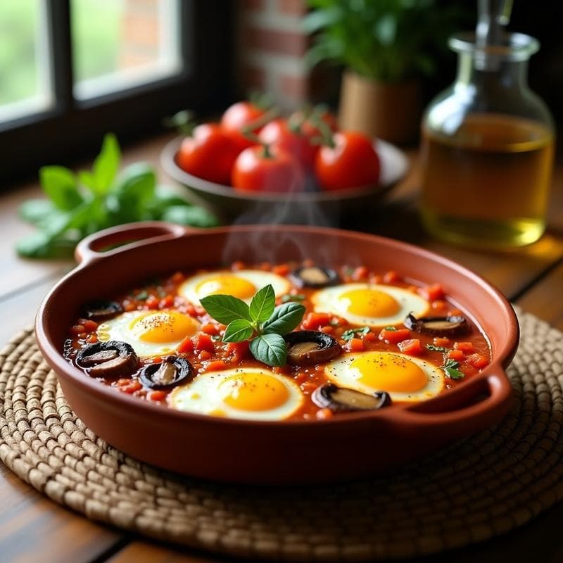 Huevos a la Flamenca con Champiñones Portobello y Pimentón: Receta Española en Olla Lenta