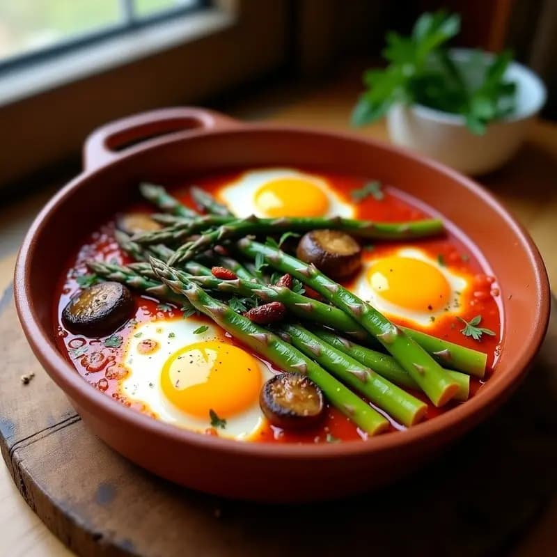 Huevos a la Flamenca con Espárragos y Champiñones: Receta Española Keto y Sin Lactosa