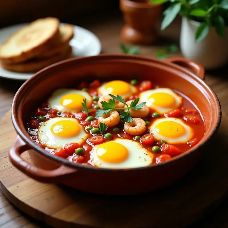 Huevos a la Flamenca con Gambas y Guisantes: Receta de Cazuela con Toque Andaluz