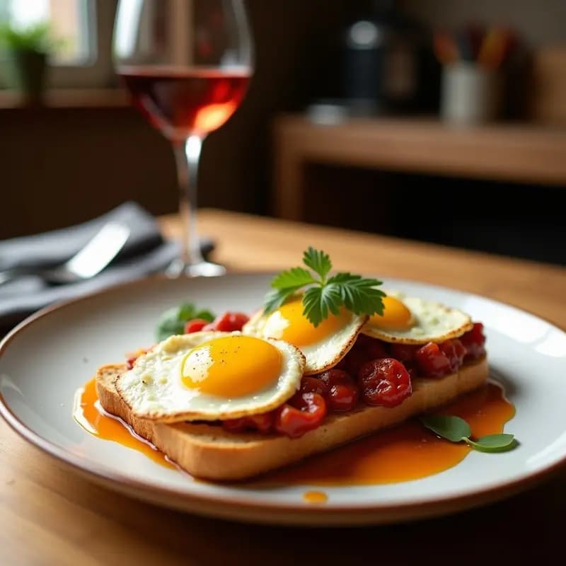 Huevos Fritos sobre Tostada de Pan Brioche con Foie y Salsa de Pedro Ximénez: Desayuno de Lujo