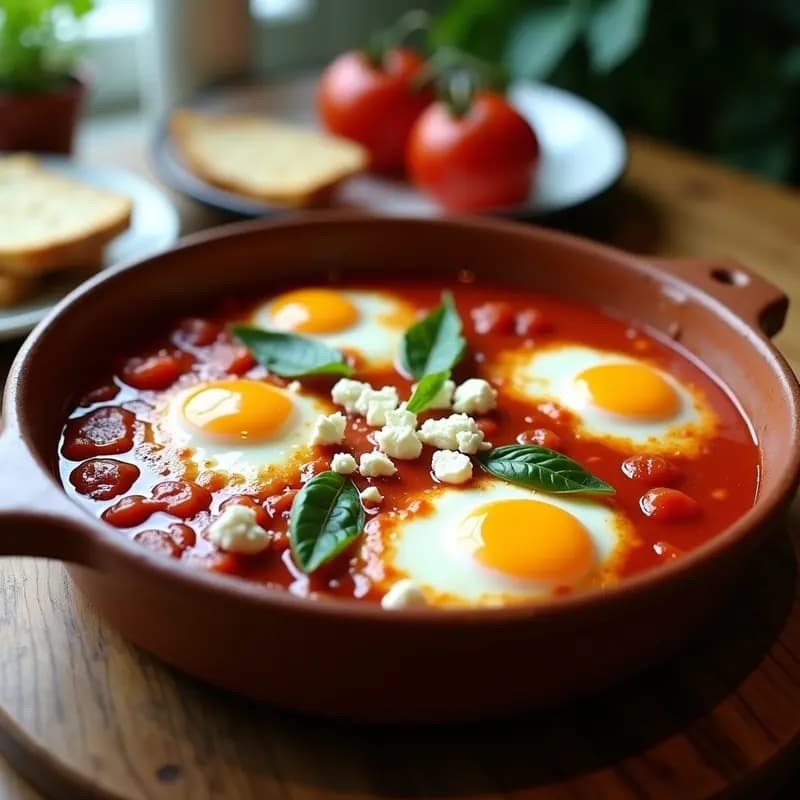 Huevos al Horno con Salsa de Tomate Casera y Queso Feta: Desayuno Griego en 15 Minutos
