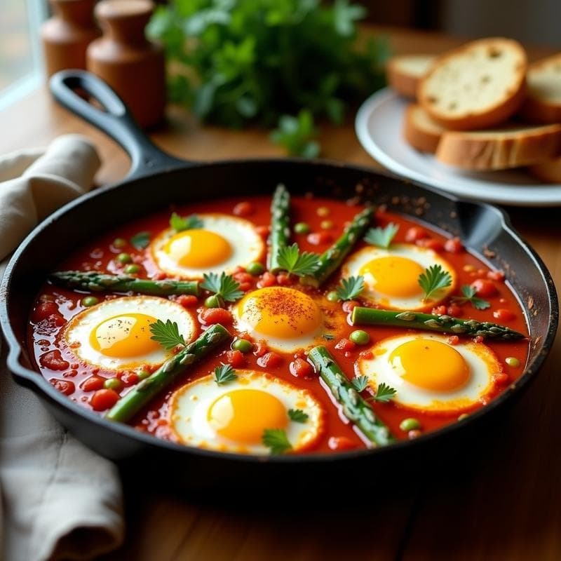 Huevos a la Flamenca con Espárragos y Pimentón: Receta Tradicional en Sartén Antiadherente