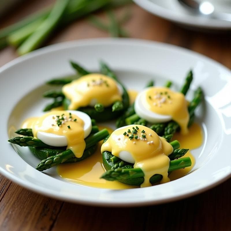 Huevos en Nido de Espárragos Trigueros con Salsa Holandesa Ligera: Receta en Thermomix