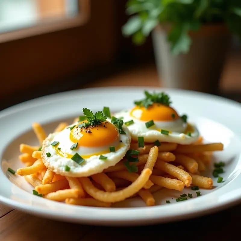 Huevos al Nido con Patatas Paja y Trufa: Receta Francesa Gourmet en 15 Minutos