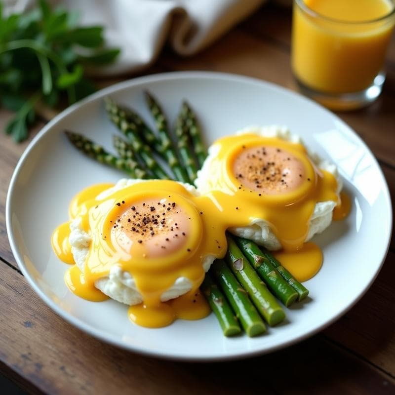 Huevos en Nube con Espárragos Trigueros y Salsa Holandesa Vegana: Desayuno Keto