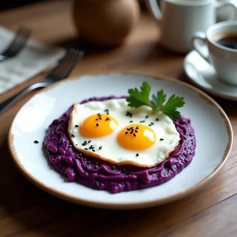 Huevos a la Nube con Puré de Col Morada: Desayuno Keto y Colorido en 10 Minutos