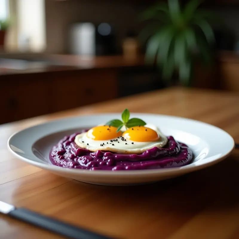 Huevos al Plutón con Puré de Boniato Morado: Desayuno de Ciencia Ficción en Thermomix