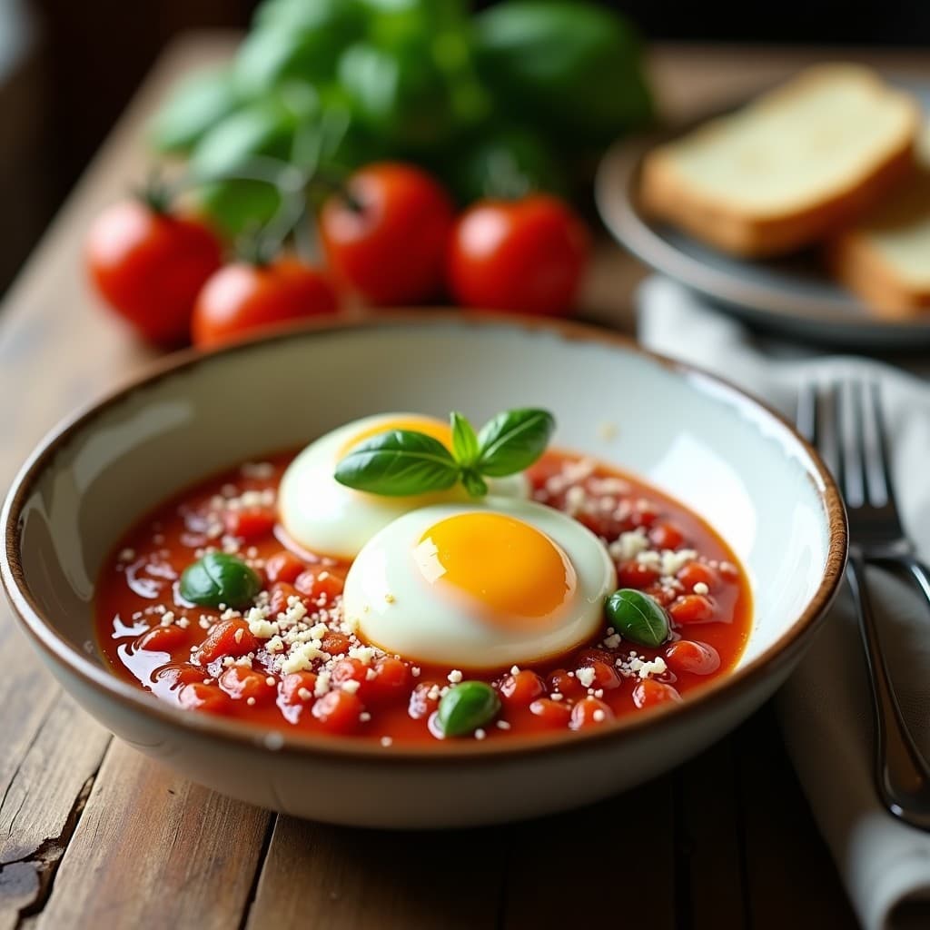 Huevos Pochados en Salsa de Tomate y Albahaca: Desayuno Keto en Olla Rápida con Toque Italiano