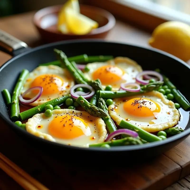 Huevos Primavera con Espárragos y Guisantes en Salsa de Limón: Receta China en Sartén Baja en Calorías