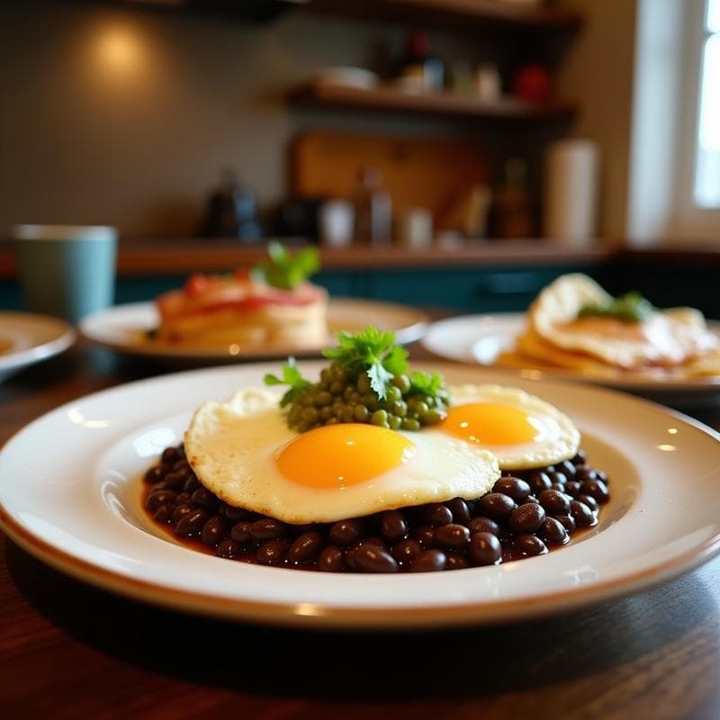 Huevos Rancheros con Frijoles Negros: Receta Mexicana en Olla de Hierro con Salsa Verde Casera