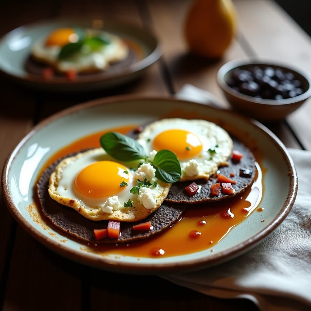 Huevos Rancheros con Salsa de Huitlacoche: Receta Mexicana Gourmet en Sartén