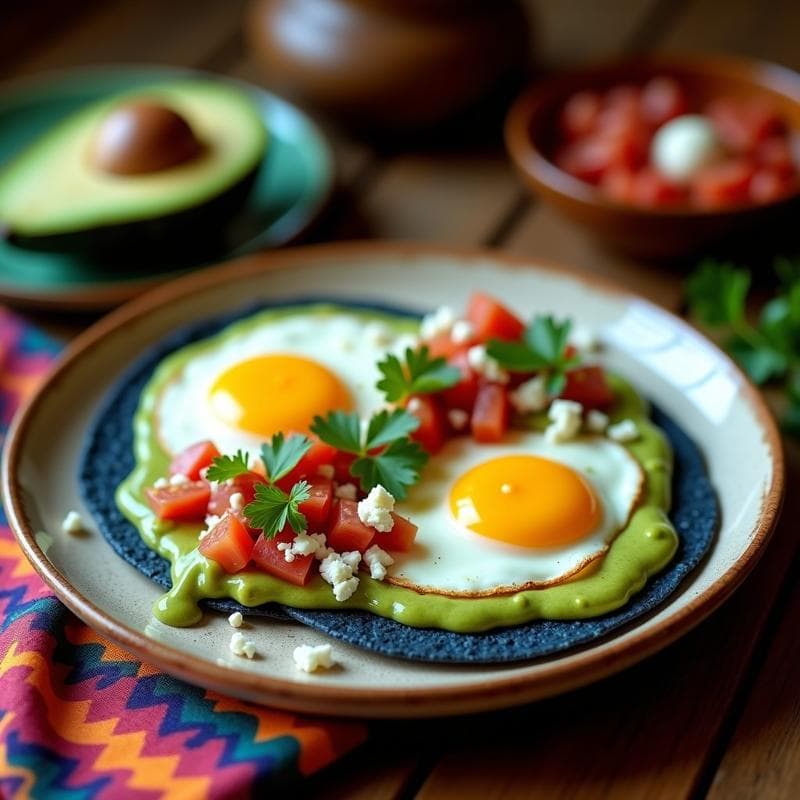 Huevos Rancheros con Salsa de Aguacate y Maíz Azul: Receta Mexicana Keto en 15 Minutos