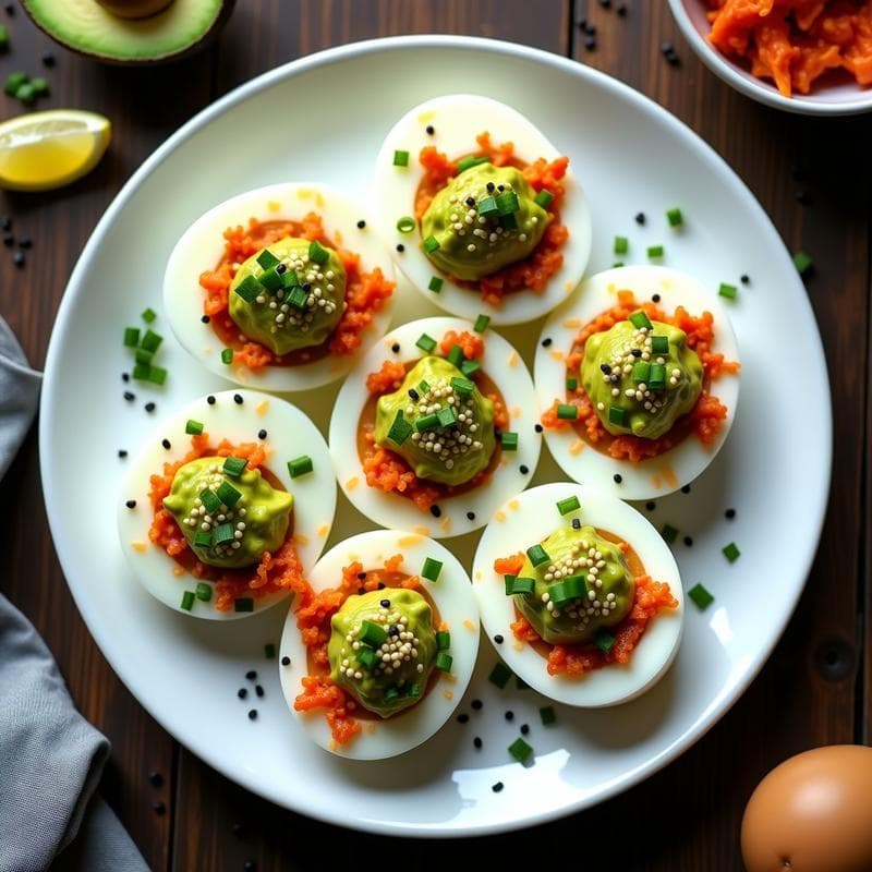 Huevos Rellenos de Aguacate y Kimchi: Aperitivo Alta en Proteína en Airfryer