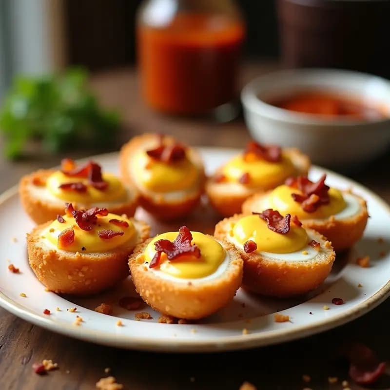 Huevos Rellenos de Bacon, Queso y Chipotle: Aperitivo para Amantes de lo picante