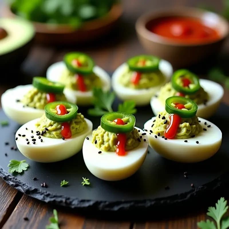 Huevos Rellenos de Guacamole y Toppings Picantes: Aperitivo Keto en 15 Minutos
