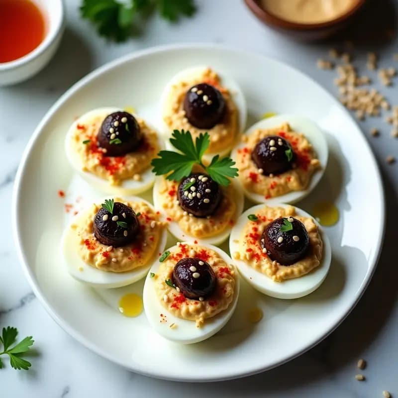 Huevos Rellenos de Hummus y Caviar de Berenjena: Aperitivo Vegano Gourmet