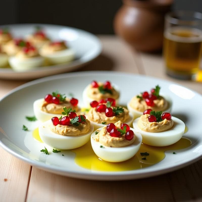 Huevos Rellenos de Hummus y Granos de Granada: Aperitivo Proteico y Sin Gluten