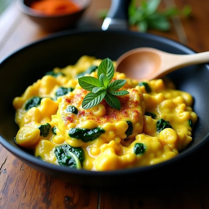 Huevos Revuelos con Espinacas y Levadura Nutricional: Desayuno Vegano Alto en Proteína